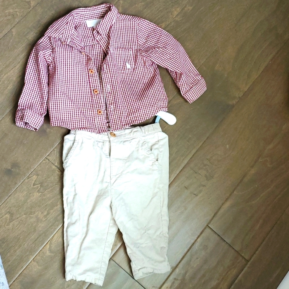 Baby button down and lined cordoroy pants 3-6 months